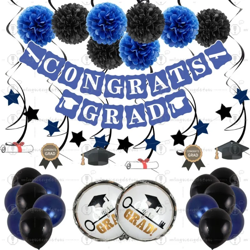 Graduation Balloon Flag Aluminum Film Latex Combination Paper Flower Graduation Ceremony Balloon Set