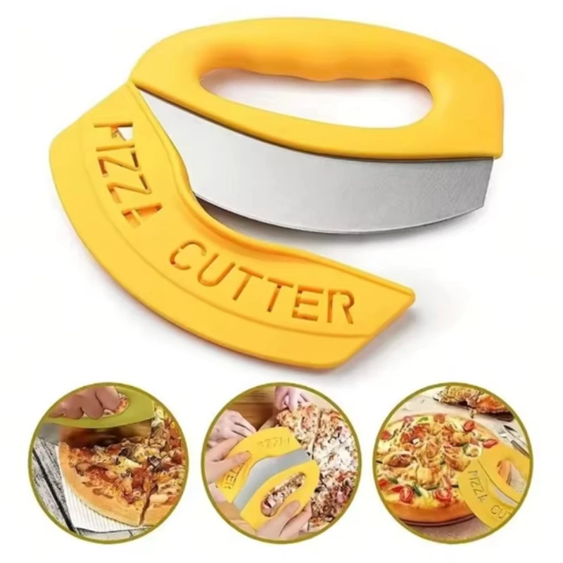 

Pizza Cutter Stainless Steel Pizza Knife Tools Food Cheese Slicer Rocker with Cover Kitchen Accessories