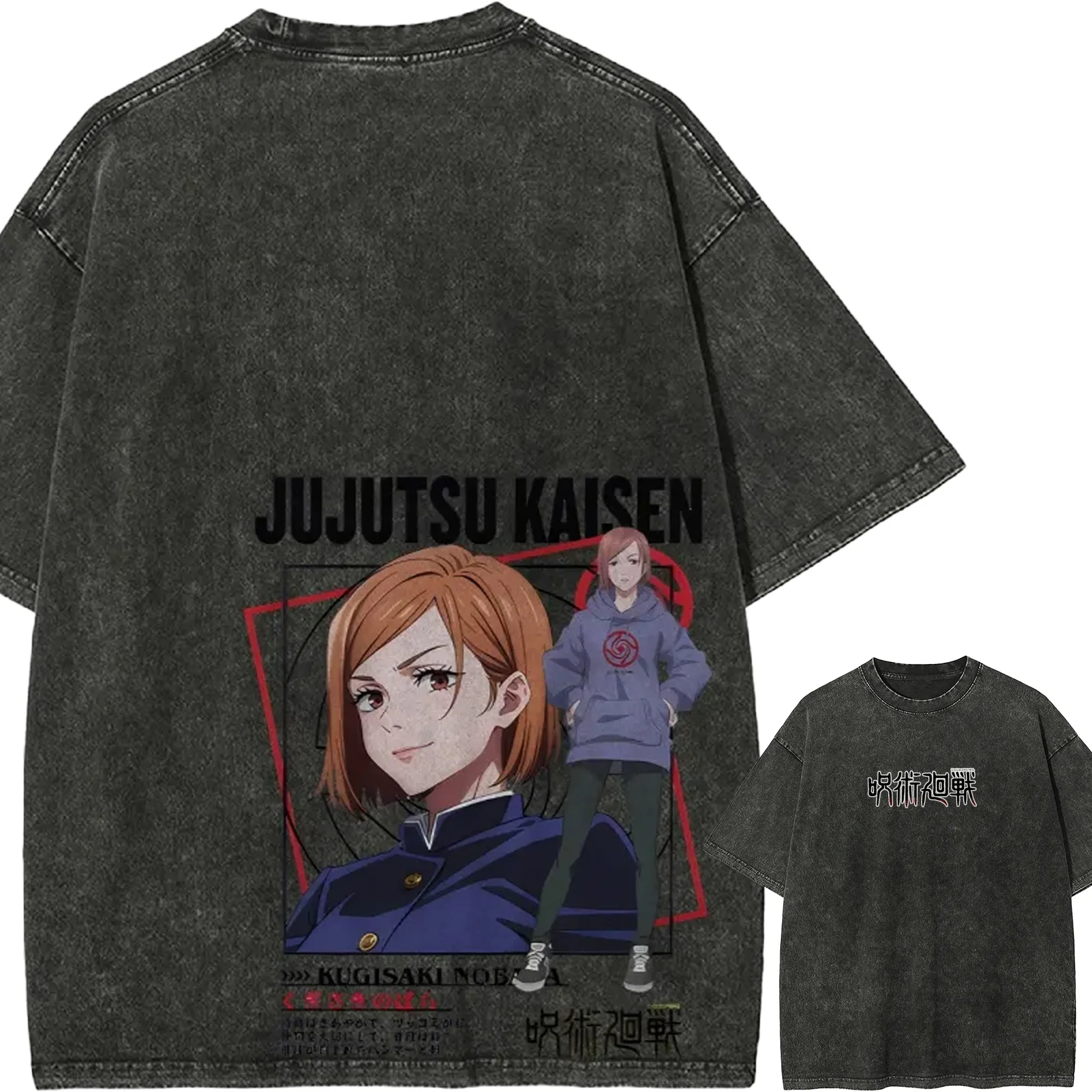 

Nobara Kugisaki T-shirt Jujutsu Kaisen Anime Graphic Tee Vintage Washed Oversized Retro Harajuku Streetwear Cotton Men Woman