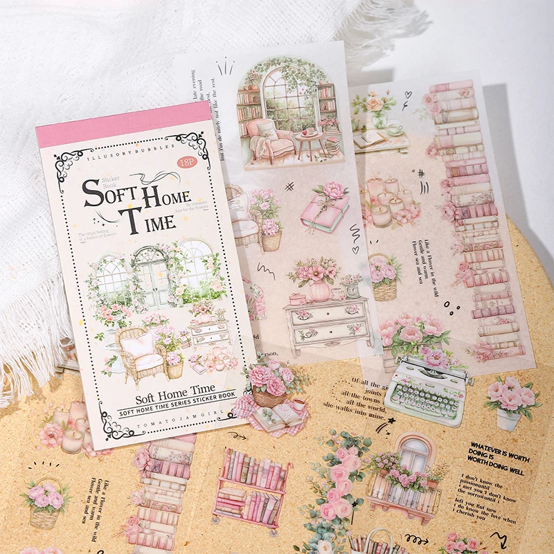 18sheets/bag Soft Home Time Series Home Scenery Double Material Die Cut Sticker Book DIY Card Cup Photo Frame Decorative Gift