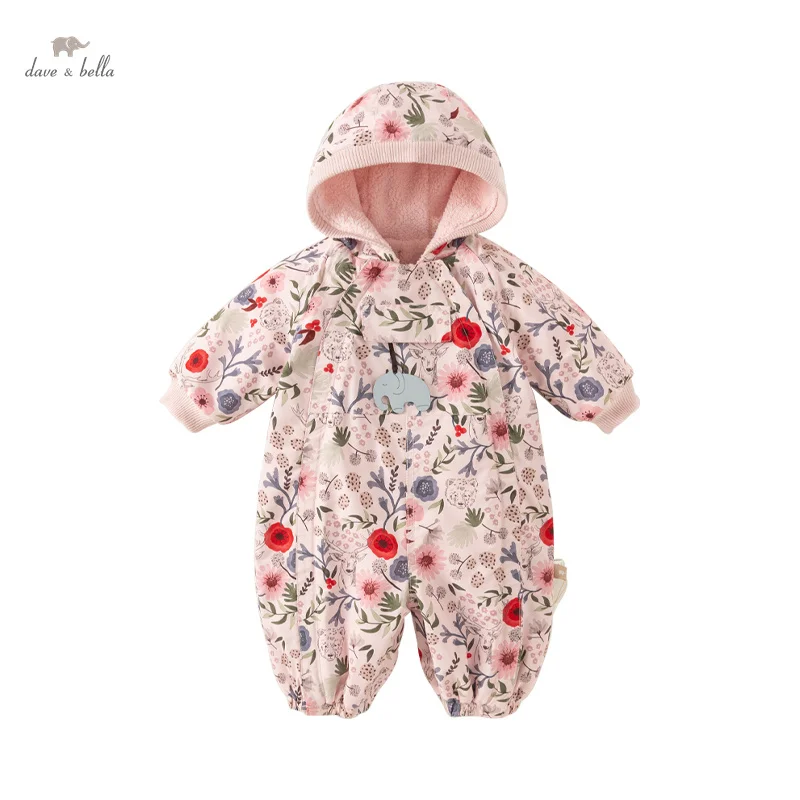 Dave Bella Baby Jumpsuit Newborn Creeper 2024 New Autumn Winter Girl's Romper Casual Cotton Floral Comfortable Cute DB12022-B