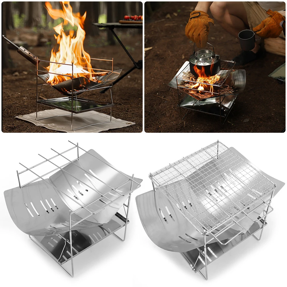 Bonfire Stand Portable Camping Fire Grill Folding Camping Firepit Stainless Steel Outdoor Wood Burner for Outdoor Backyards