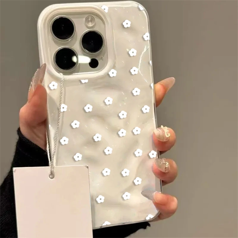 Cute Ditsy Floral White Flower 3D Phone Case for iPhone 17 16 15 Plus 14 Pro 13 12 11 Pro Max 17 Air Soft TPU Shockproof Cover