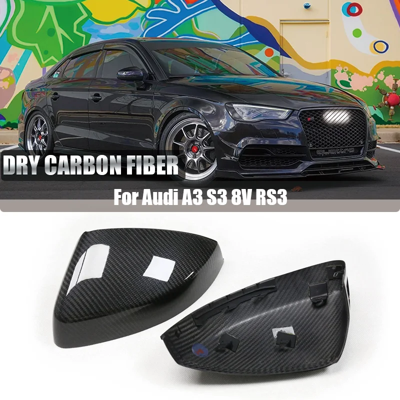 Prepreg Dry Carbon Fiber Side Mirror Cover For Audi A3 S3 RS3 8V 2014-2020 Replacement Rearview Mirror Cap w/wo Lane Assist
