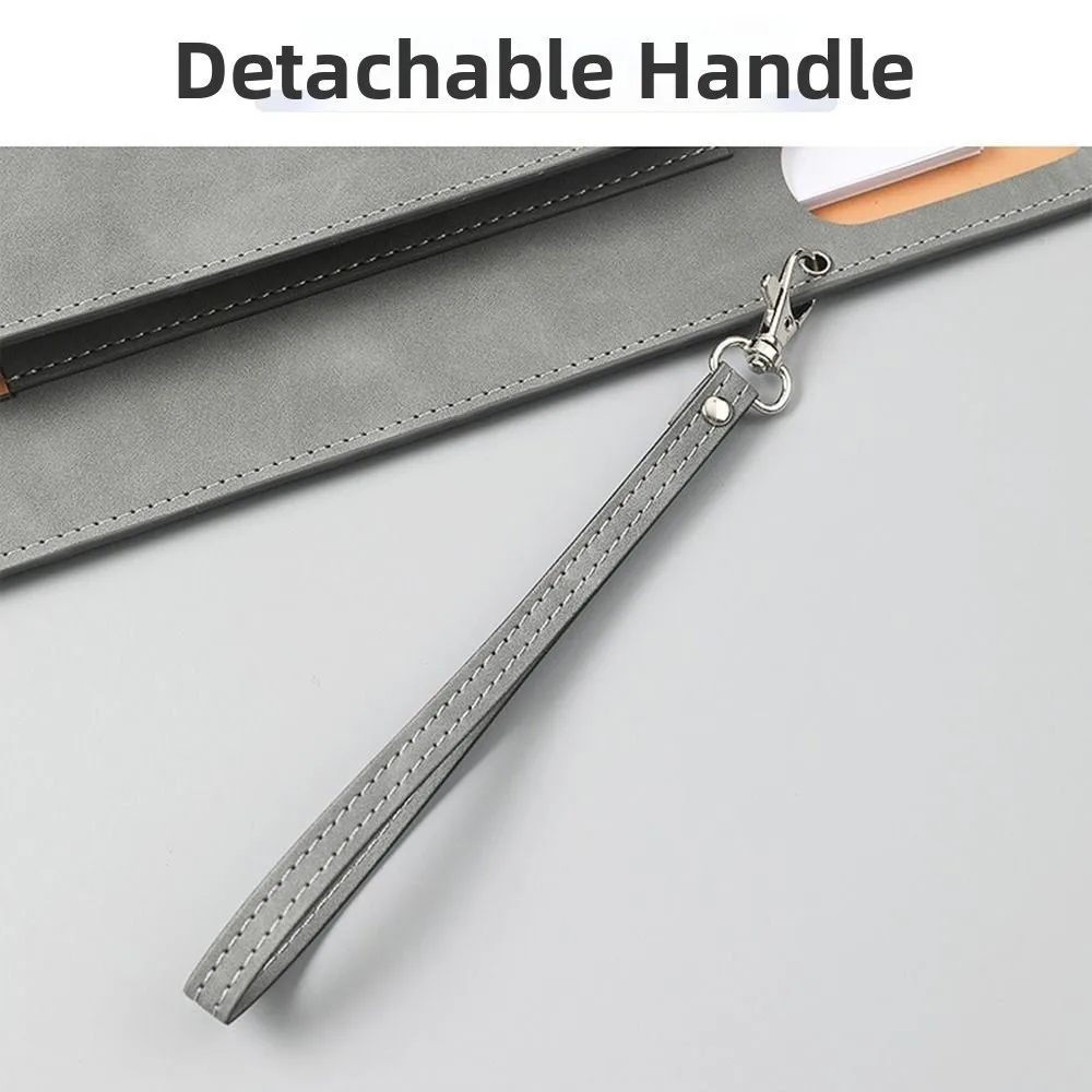 Large Capacity A4 Leather Document Bag Simple Thickened Double Layer File Folder with Rope Magnetic Button