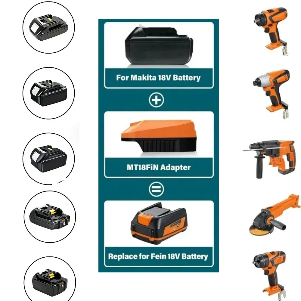 

Адаптер для аккумуляторов Makita на Fein MT18FIN: конвертер для литий-ионных аккумуляторов Makita 18В в беспроводные электроинструменты Fein 18В