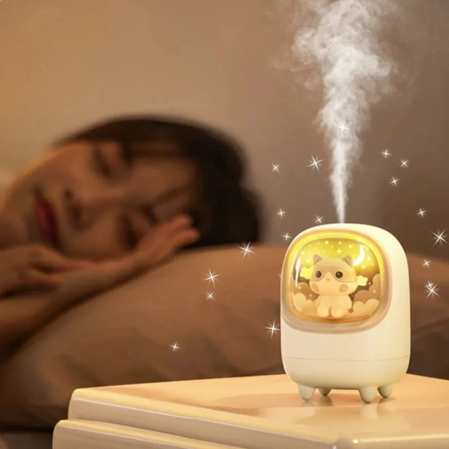 رائجة البيع 350 مللي لطيف القط الغزلان الهواء المرطب قابلة للشحن الناشر USB ضباب صانع مرطب صغير مع أضواء ليلية