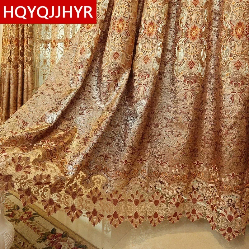 HQYQJJHYR Luxury European Brown Embroidered High Shading Curtains, Living Room, Hotel, Classic, High Quality, Bedroom, Kitchen