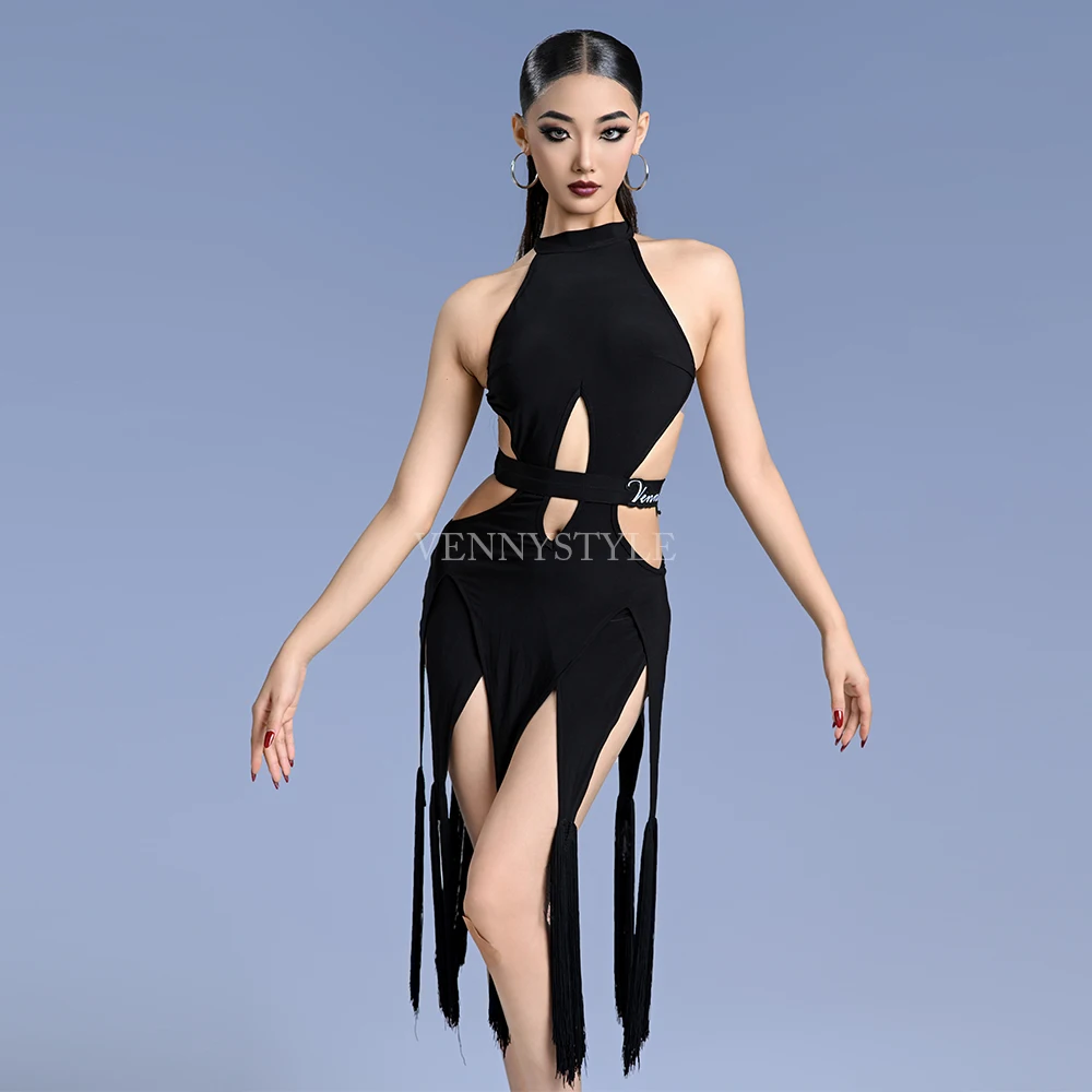 Vennystyle Latin Dance Ladies Adult Training dress Backless sleeveless fringe Dance dress Professional ballroom dance dress