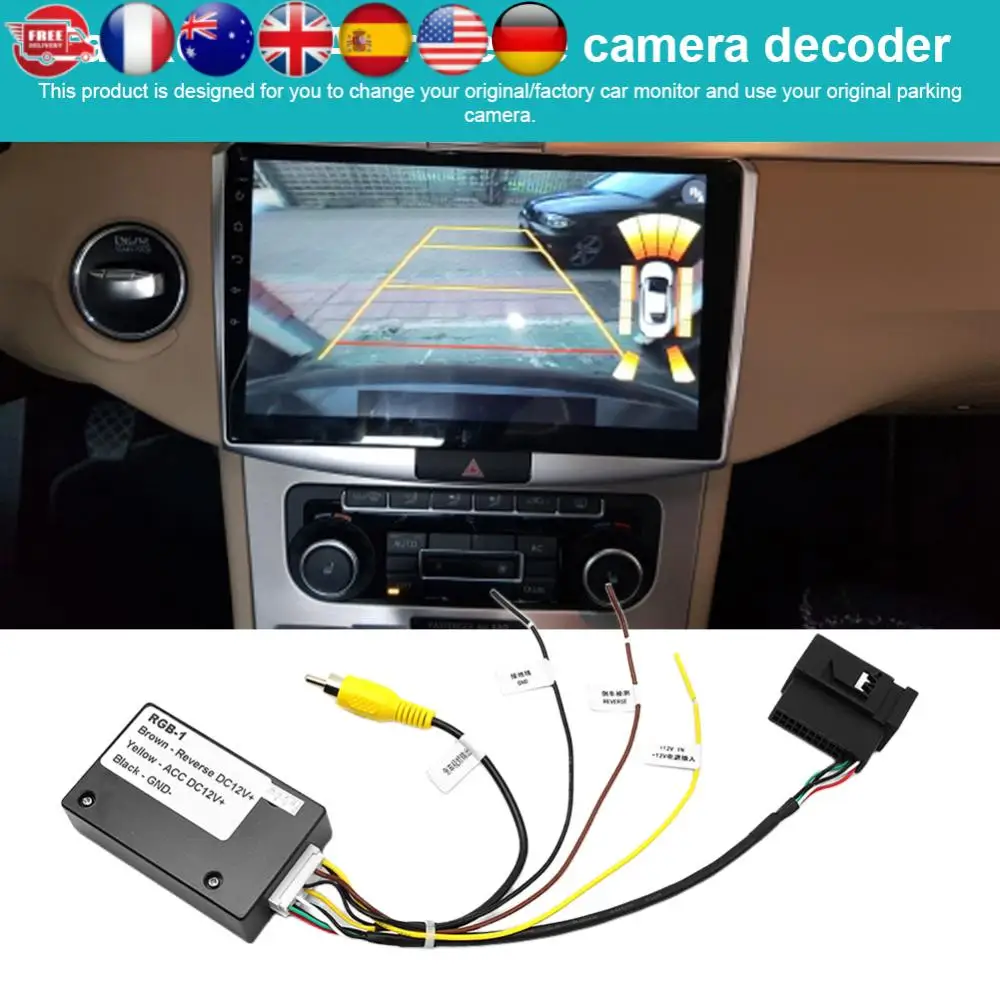 Convertitore telecamera di backup 12V RGB a AV Interfaccia telecamera retromarcia Convertitore di segnale telecamera retromarcia per VW RCD510 RNS510 RNS315