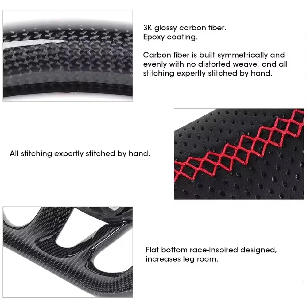 Real Carbon Fiber Heated Steering Wheel Perforated Leather for 2015-2023 Ford Mustang GT EcoBoost Shelby Sport Racing Wheel