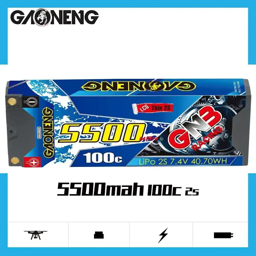 GAONENG GNB 5500 mAh 2S1P 7,4 V 100 C Low Profile Hardcase LCG Thin 2S Lipo Batterie mit 5,0 mm XT60 Stecker für 1:10 RC Rennwagen Boot