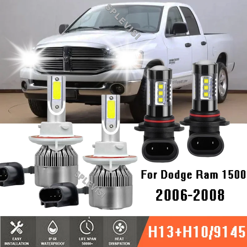 

Combo LED White Headlight High/Low Beam fog Lights 6000K Bulbs Kit For Dodge Ram 1500 2500 3500 2006-2008 2006 2007 2008