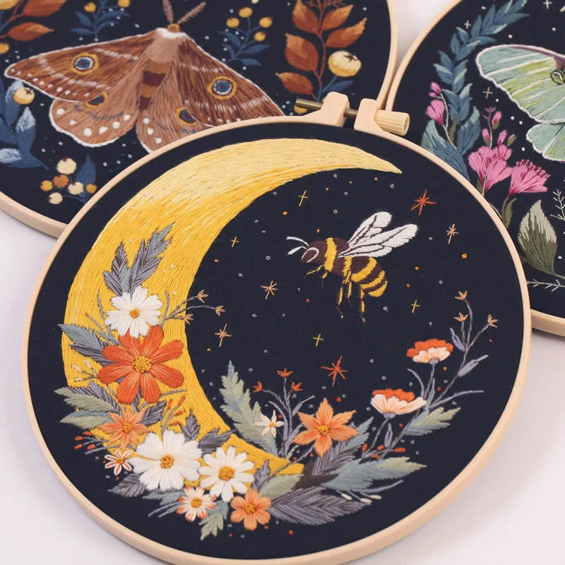 New Handmade Moon Butterfly Embroidery Kit Material Bag With En Instruction Thread Stamped Cloth Novice Embroidery DIY Craft Kit
