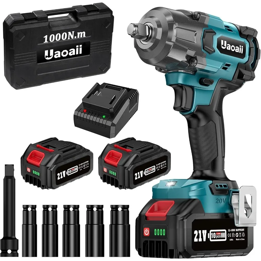 

1000Nm(738ft-lbs) Cordless Impact Wrench High Torque, 1/2 Battery Impact Gun w/ 2X 4.0Ah Batteries, Fast Charger