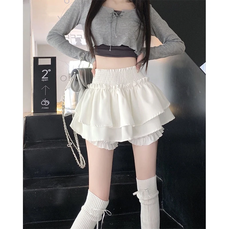 MEXZT Kawaii minigonna bianca donna dolce Lolita Ruffles A Line gonne estate Streetwear moda coreana gonna abito da ballo nero