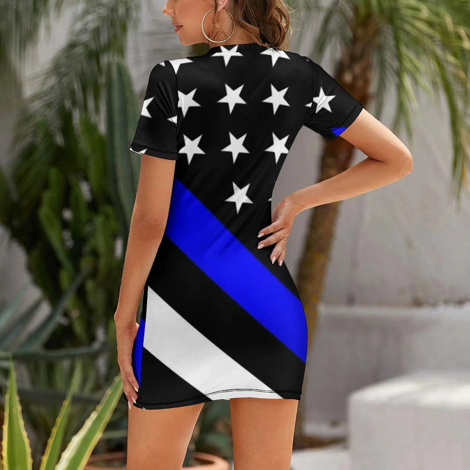 Police: Black Flag & The Thin Blue Line Short Sleeved Dress dresses for prom summer dresses Dress