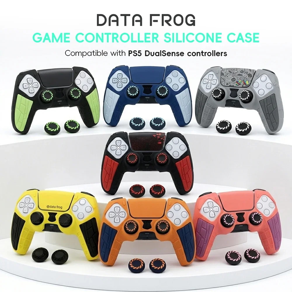 Data Frog Compaible with PS5 Dualsense Silicone Cover Classic Retro Grey Skin Protector with Thumb Caps Gaming Accessories view 4