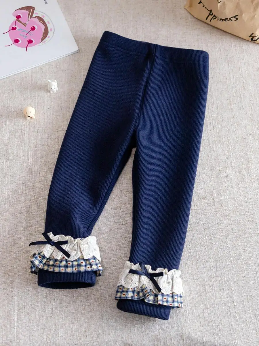 Pantalones Térmicos con Forro para Niñas, Otoño Invierno 2025, Nuevo Estilo Coreano, Leggings con Ribete de Encaje para Bebés