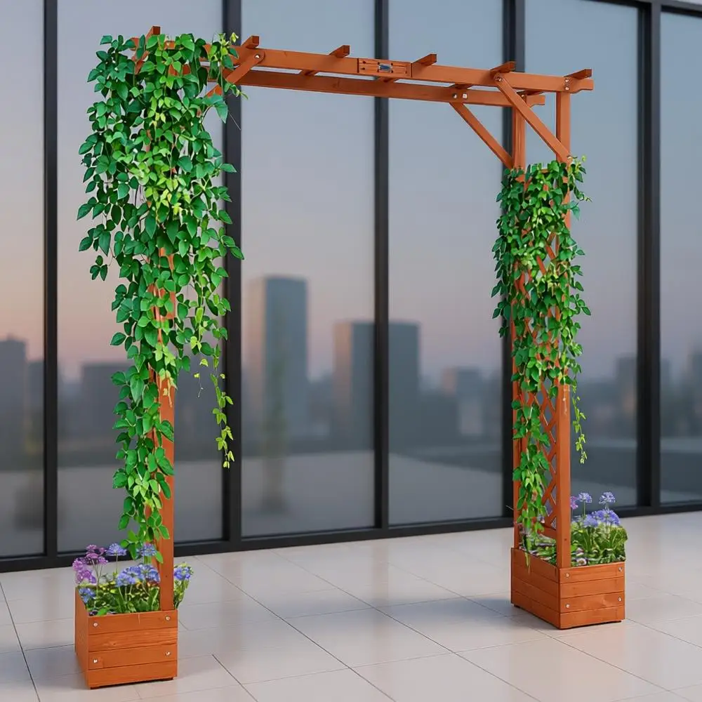 

Элегантная деревянная беседка с кашпо, уличная садовая решетка для вьющихся растений, арка для свадебной церемонии, декор для газона на заднем дворе