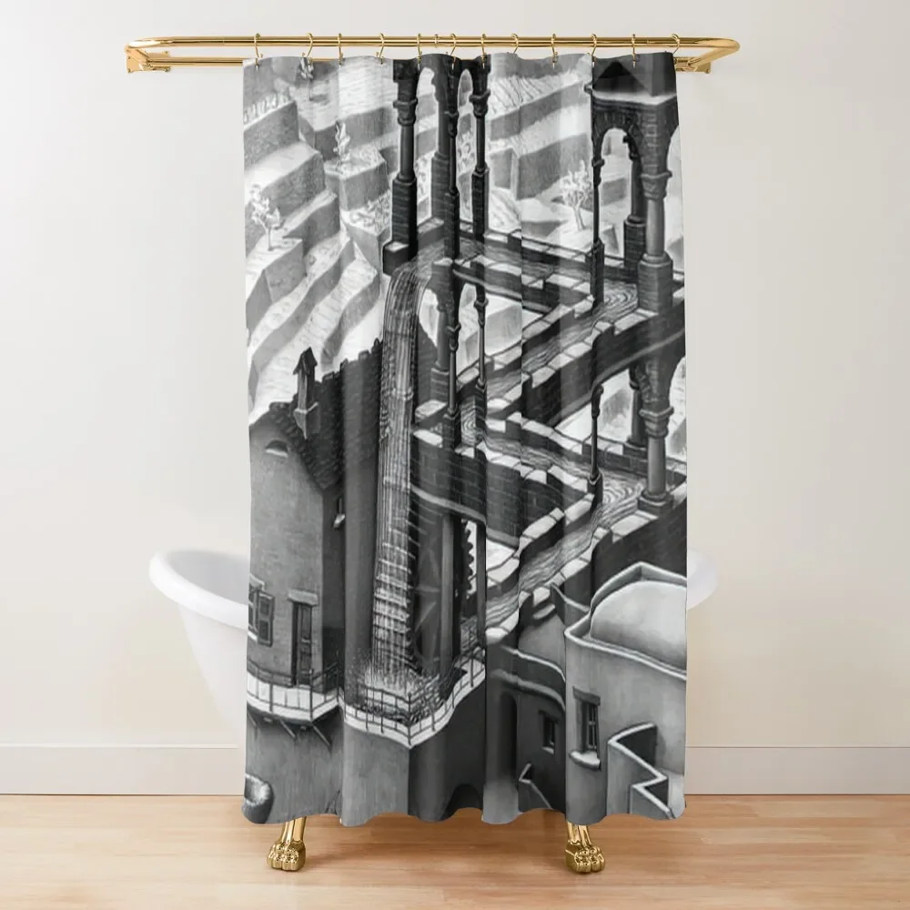 Waterfall by M.C. Escher Shower Curtain For Bathroom Shower Bathroom Fabric Curtain