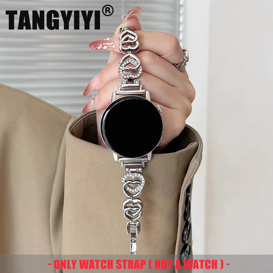 

Ремешок 20/22 мм для Samsung Galaxy Watch 5/4 6 Classic 5 Pro, модный металлический браслет с двойным сердцем, ремешок для Amazfit Bip/GTS Huawei GT2