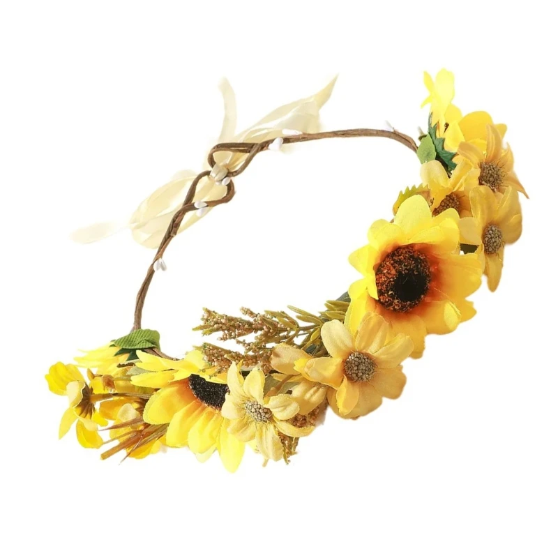 Realistic Yellow Flower Headband Spring Camping Photography Hair Hoop Temperament Wedding Party Headwear for Bride