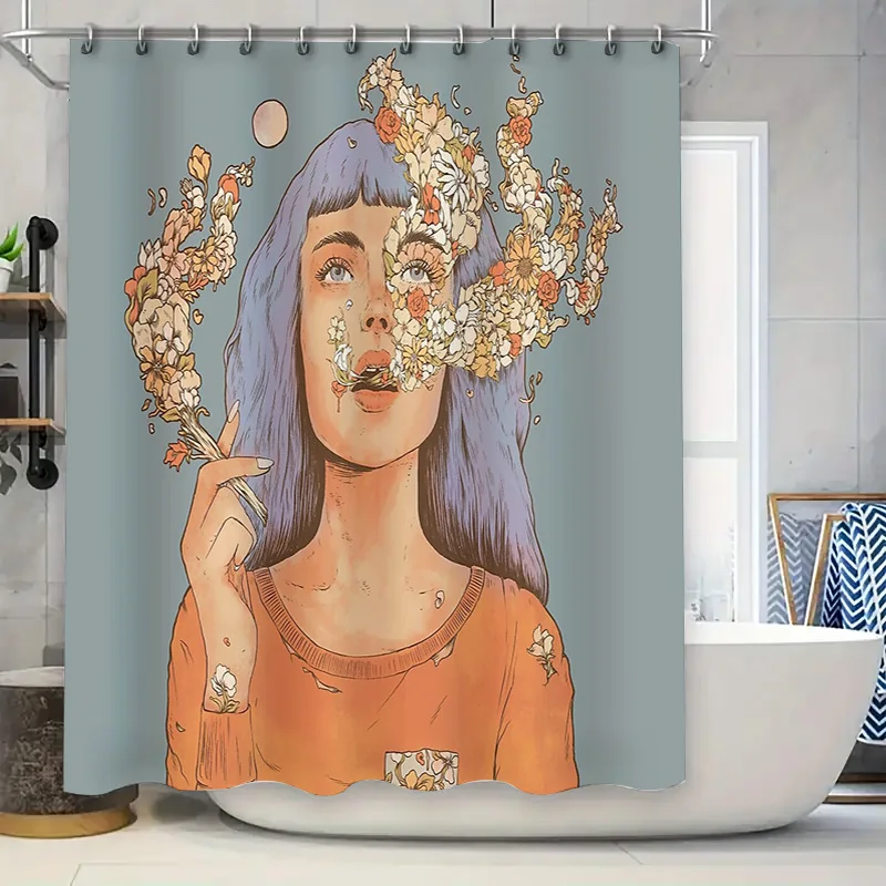 

Богемная занавеска для душа, художественный портрет, цветочный готический темный академический домашний декор, винтажный эстетический набор для ванной комнаты, водонепроницаемый