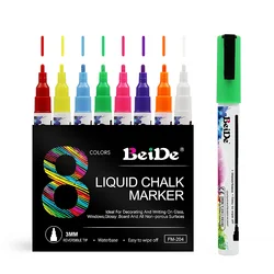 8 Pcs Liquid Chalk Markers 2-3mm Fine Tip Wet/Dry Erase Window Fluorescent Markers for Chalkboard,Glass and Stone Painting