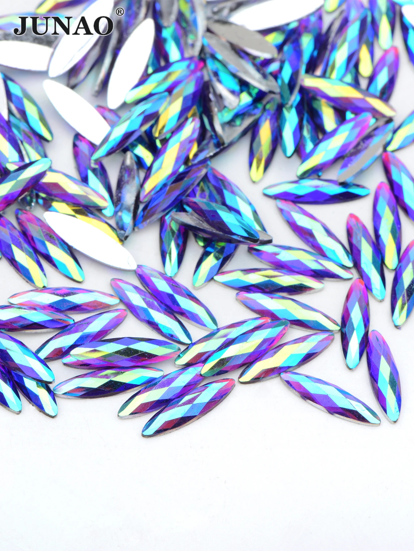 JUNAO 100pcs 4*15mm Pink AB Nail Art Rhinestones Flatback Strass Diamond Horse Eye Resin Crystal Stone Face Nail Decoration