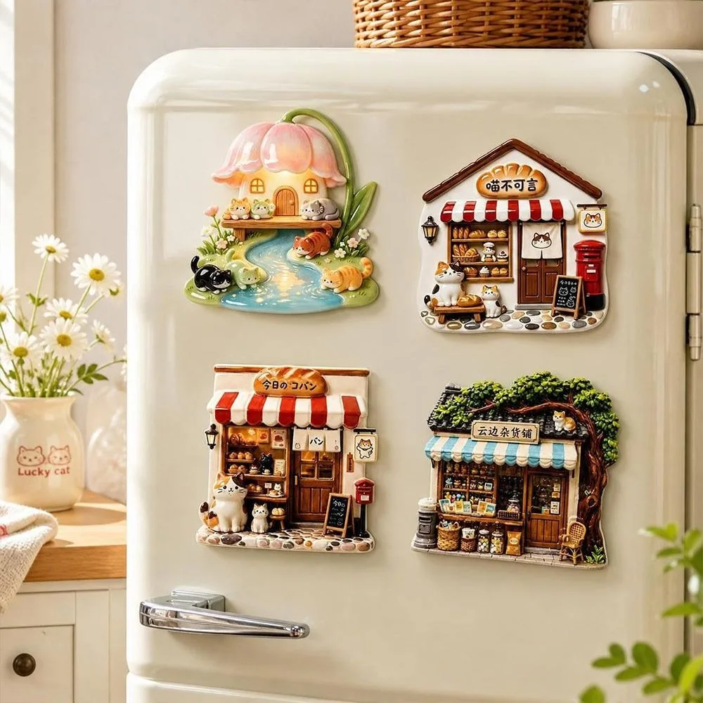 Cute Cat Theme Cat Fridge Magnet 3D Relief Cartoon Pattern Refrigerator Magnet Simulation Resin 3D Refrigerator Stickers