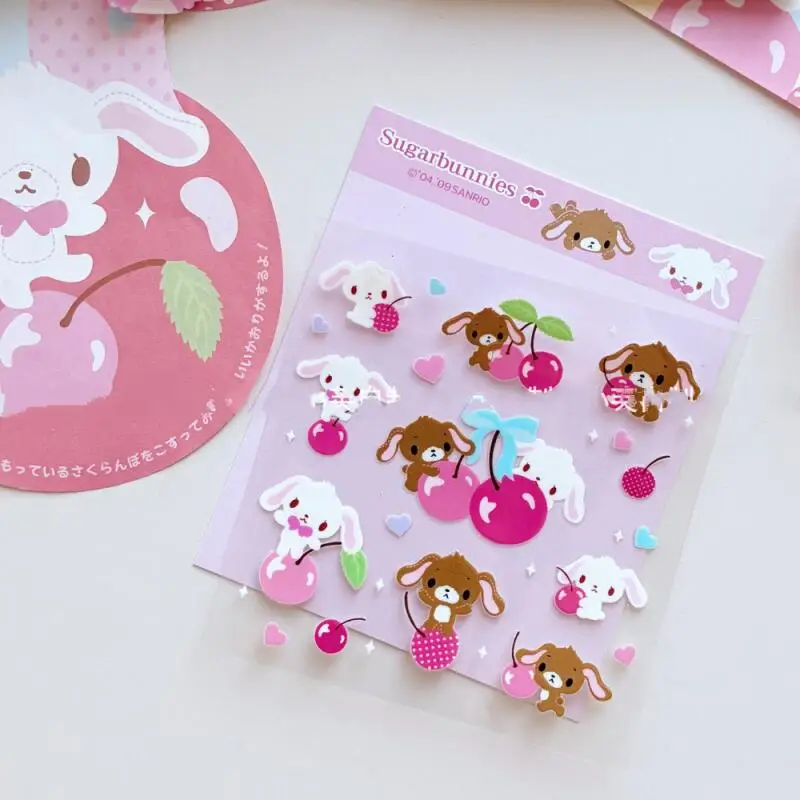 Kawaii سانريو Sugarbunnies سلسلة الكرز الجديدة ثلاثية الأبعاد فقاعة ملصق القدح كوب ماء الديكور نقل ملصق الألعاب اليدوية للفتيات #6