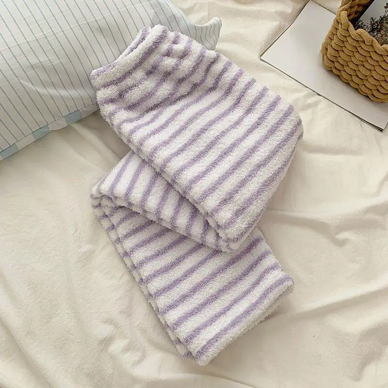 

Бархатные пижамные штаны для девочек, осенние и зимние полосатые согревающие утолщенные свободные минималистичные домашние штаны для ленивого отдыха, дофамин, ГОРЯЧИЕ