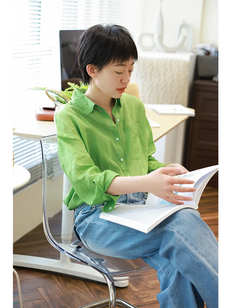 

Summer 2025 Artistic Linen irt Women's Long Sve Loose Lightweight Comfortable Sun Protection Simple Commute Sle Clothing