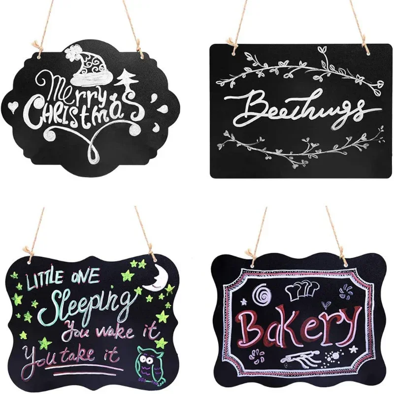 

Creative Double-sided Small Chalkboard Pendant Message Board Home Decoration Wooden Crafts Hanging Rope Display Sign
