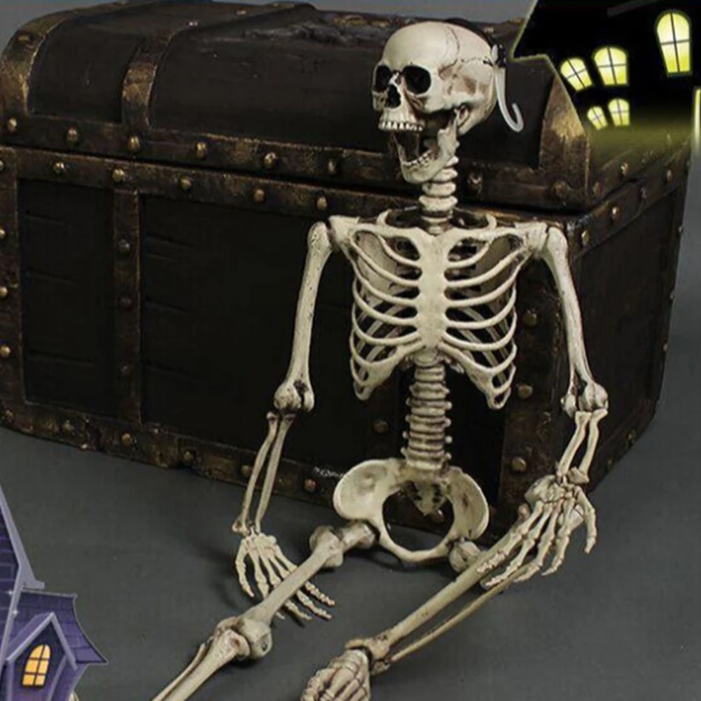 

Full Life Size Haunted House Hanging Props Poseable Home Evil Party Decoration Fake Human Skull Bones Halloween Party Decoration