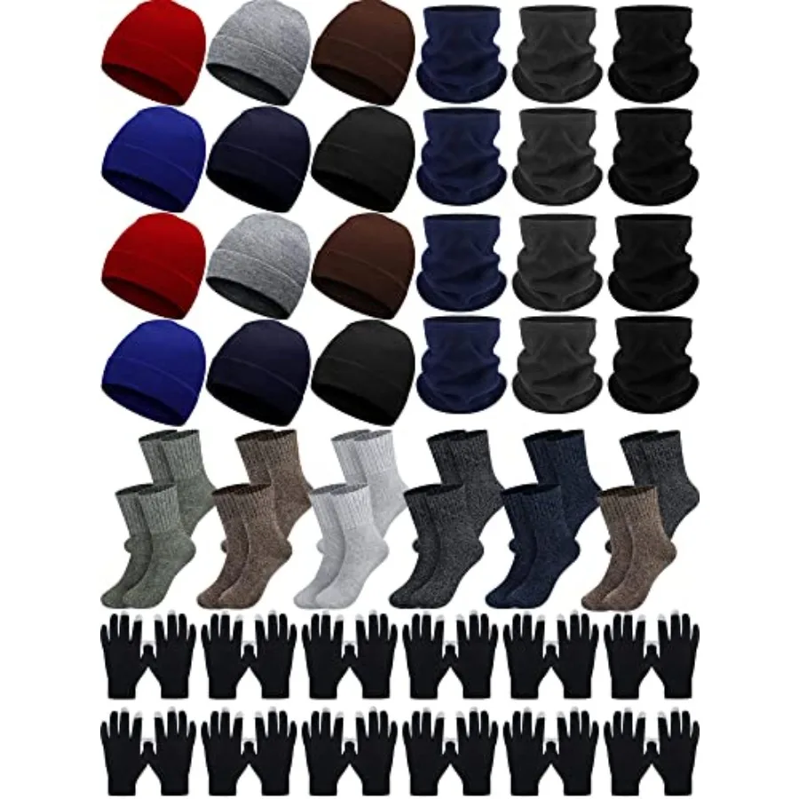48 Pack Winter Warm Beanie Hat Neck Warmer Set for Men Women - Knitted Hat With Touchscreen Gloves Neck Gaiter Warm Sock - Home