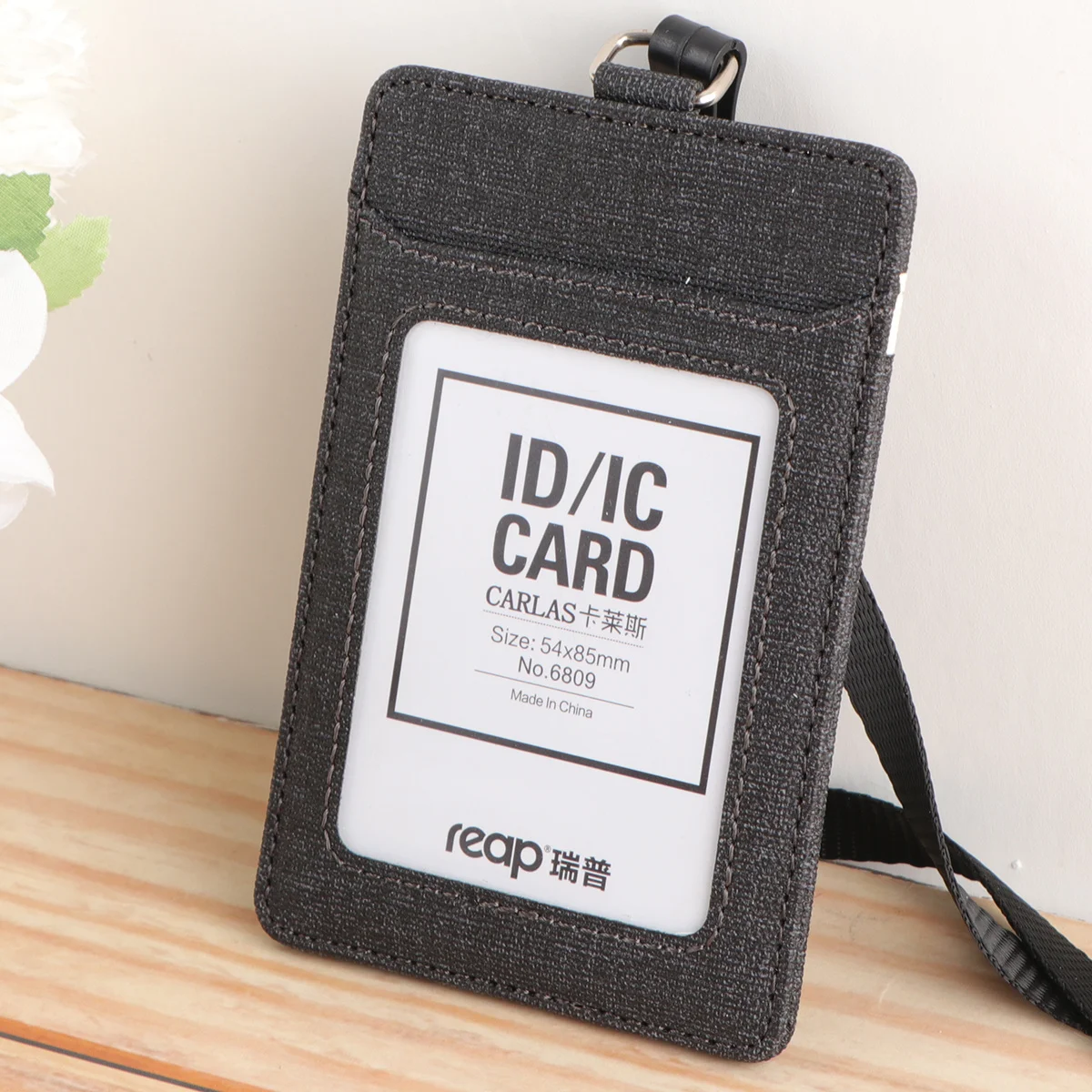 Vertical Black Cloth Badge Holder Fabric Pass Case Detachable Neck Strap Id Card Protector for Employees Students Office