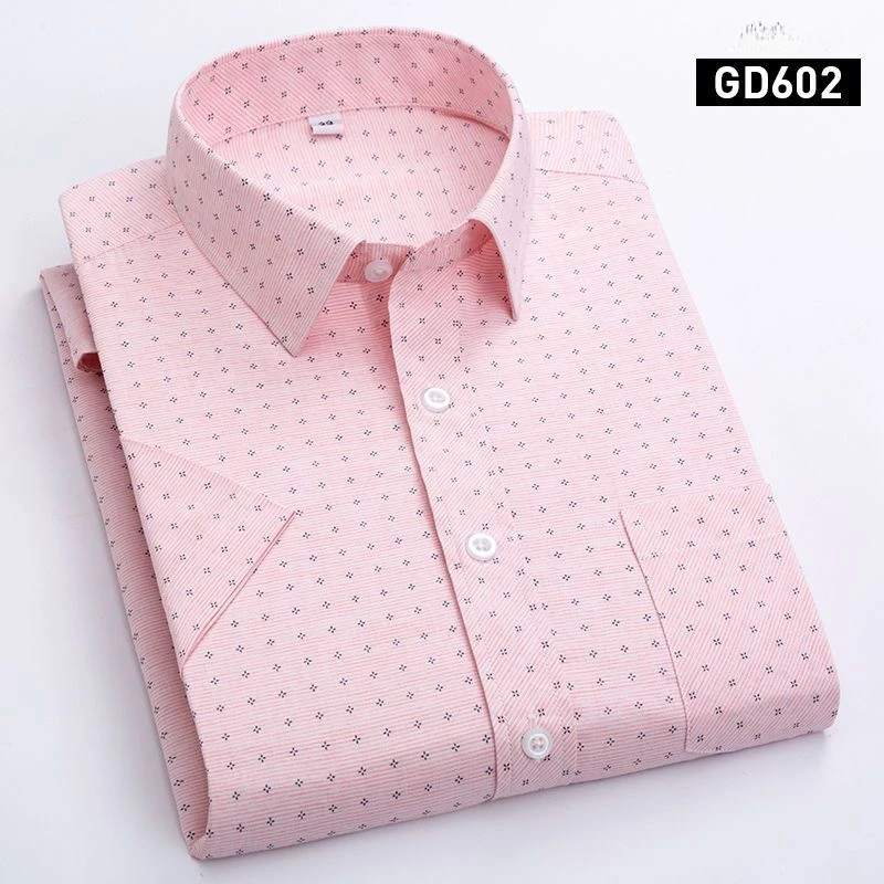 Camisa estampada de verão masculina, manga curta, algodão, anti-rugas, macia, formal, vestido de negócios, sem ferro, streetwear casual, moda