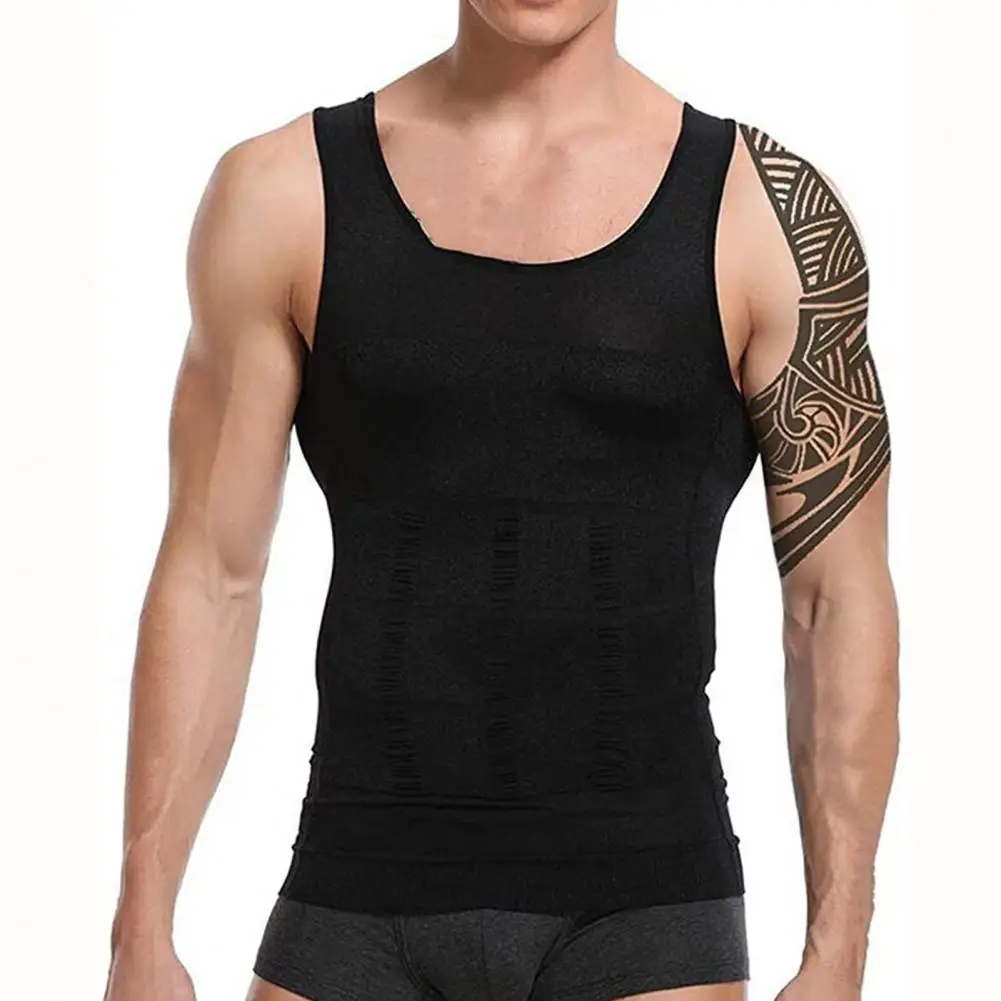 Breathable Shapewear Vest Men's Compression Slimming Tank Top for Tummy Control Sweat Absorption Sleeveless Gym Vest