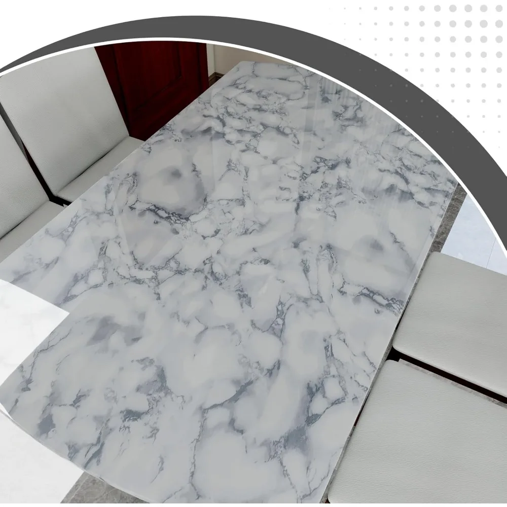 ورق اتصال رخامي لامع مقاوم للماء ذاتي اللصق وقابل للإزالة لأسطح الكونترتوب والأثاث، تصميم أبيض ورمادي