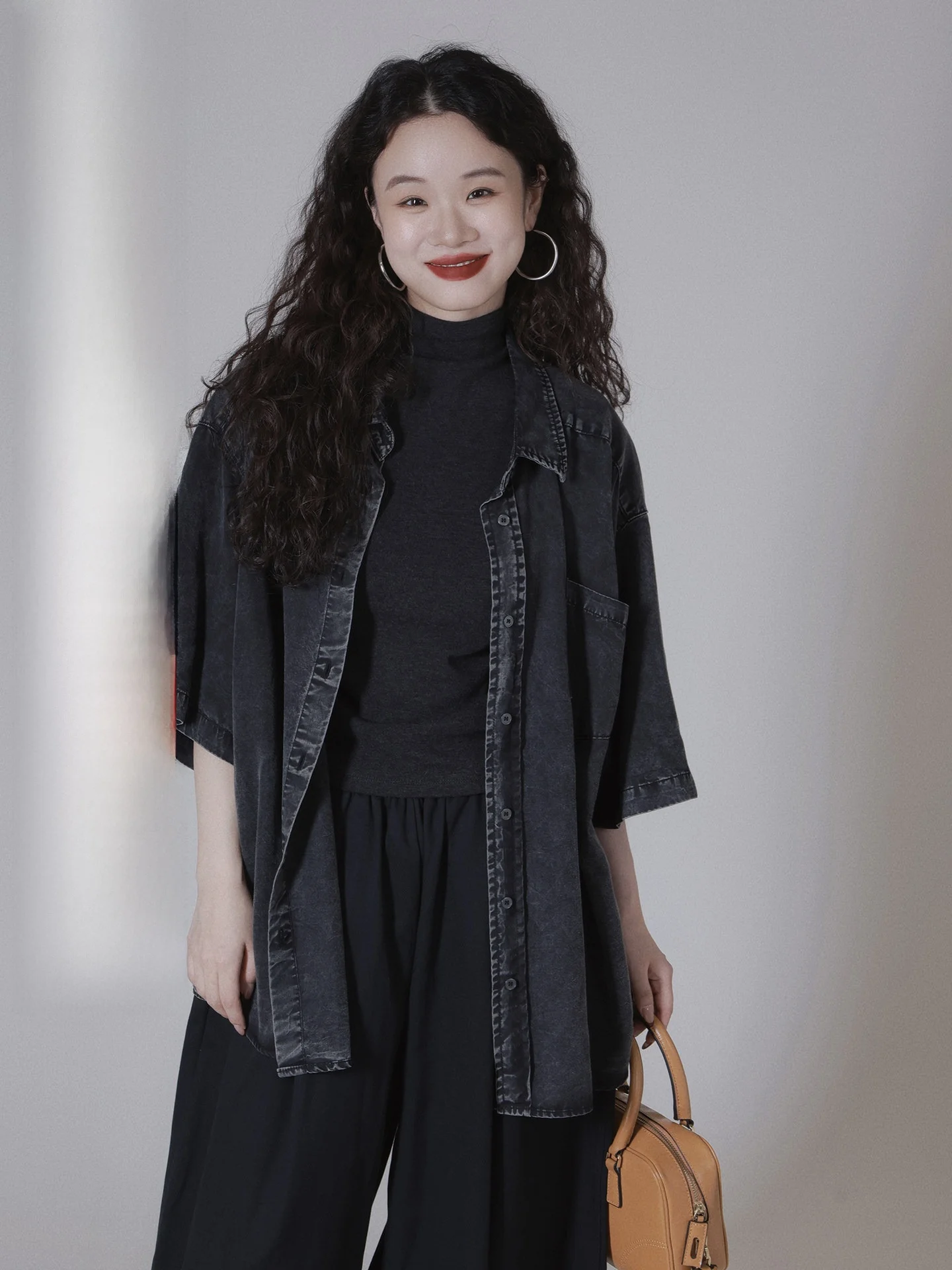 

Waed Denim IVYYANG Silk ort Sve Collar irt ey Autumn Women's Outerwear Casual Comfortable Anti-Wrinkle Thin