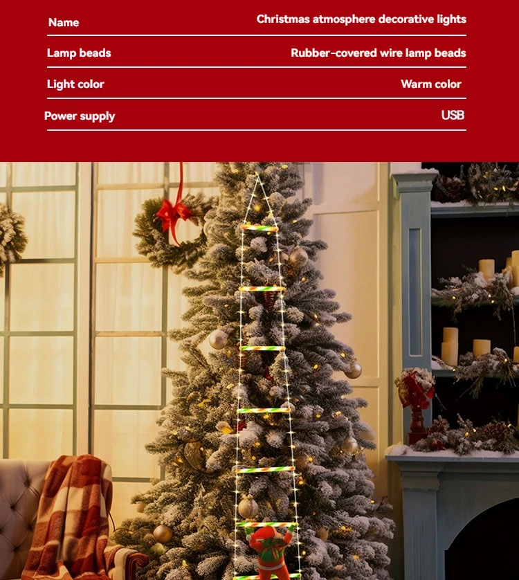 LED عيد الميلاد أضواء الدرج الزخرفية سانتا كلوز موضوع عطلة مصابيح تعليق للزينة احتفالية #6