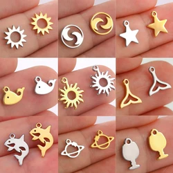 EUEAVAN 5pcs Stainless Steel Sun Charms Moon Star Dolphin Planet Summer Charm Pendant Tiny Jewelry Making Supplies Wholesale