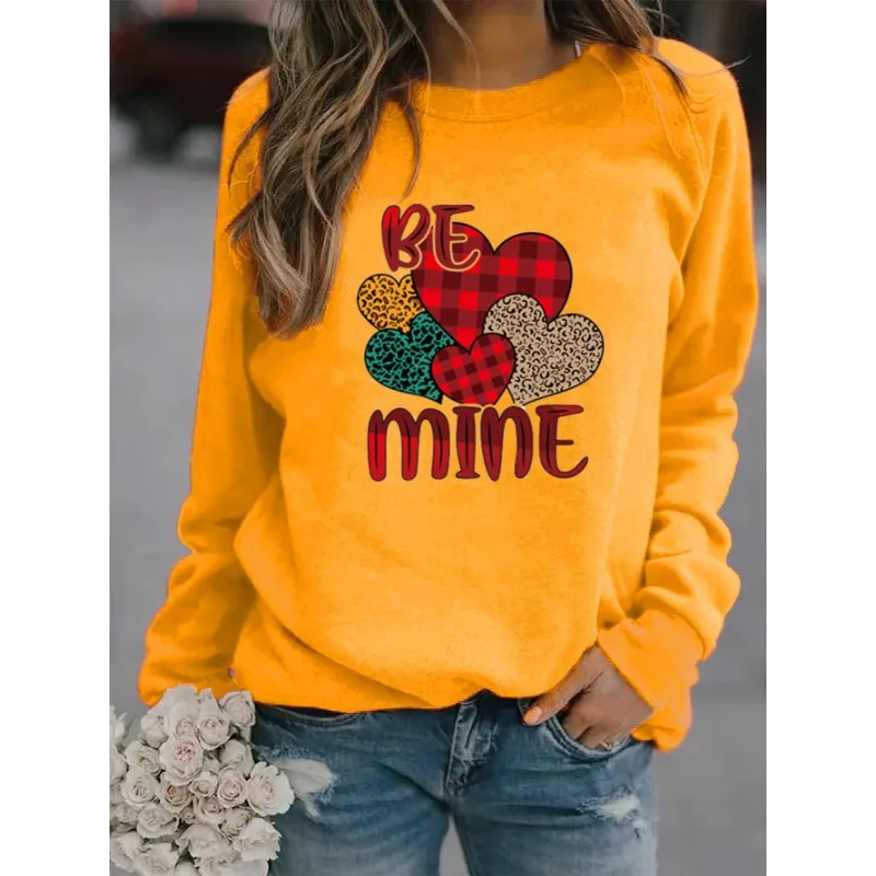 Valentine's Day New Crew-neck Long-sleeved Pullover Casual Red Plaid Love Printed Fleece Hoodie Sweatshirt  Aesthetic  Clothes