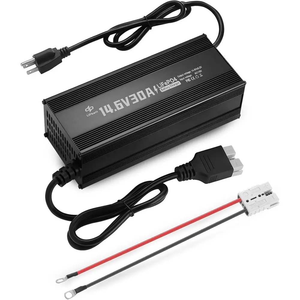 

12V 30A LiFePO4 Battery Charger 14.6V Lithium Battery Smart Charger with Anderson Connector and Anderson to M8 Adapter Cable,for
