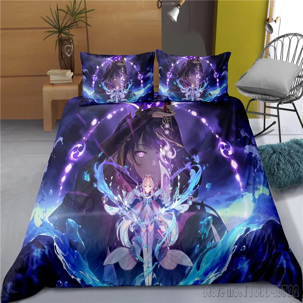 Indecor Genshin Impact Keqing Duvet Cover Set HD Comforter Cover for Kids Bedding Sets Bedclothes Bedroom Decor