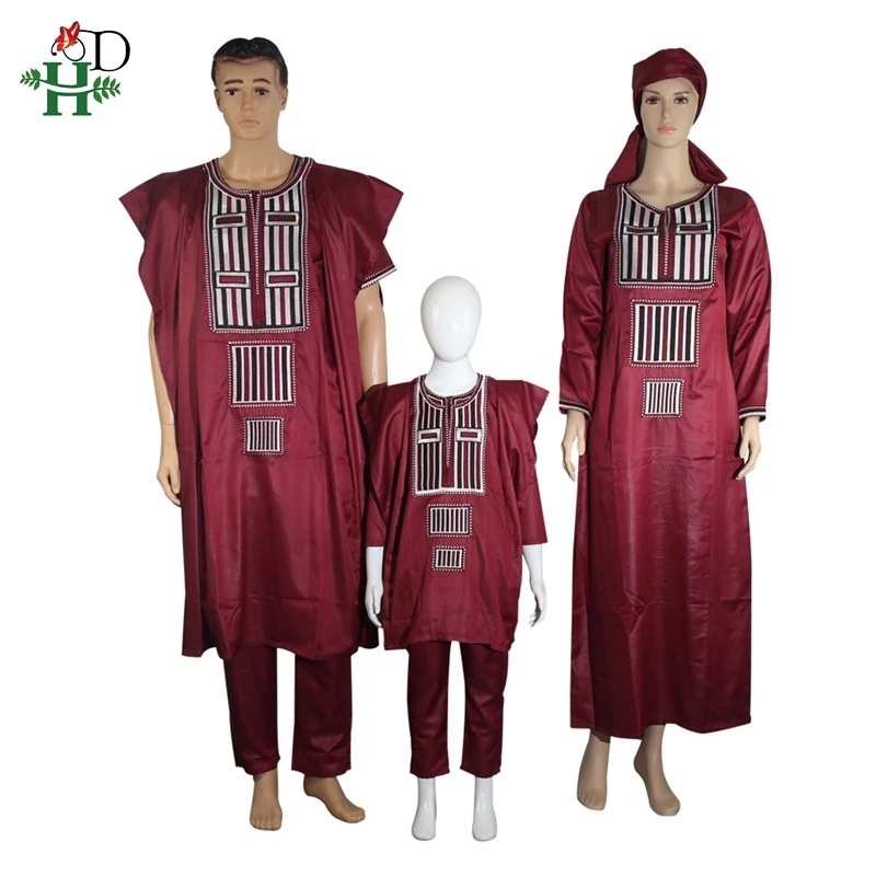 H&D African Couple Dress Family Parent Kid Set Tops Pant 3 Pieces Father Mother Boy Dashiki Women Men Suits Party Clothes