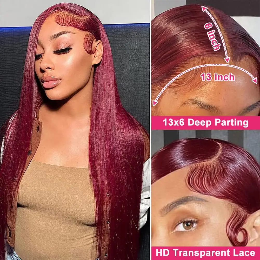 99J Burgundy Lace Front Wig 13x4 Lace Frontal Wig Brazilian Red Color Straight Lace Front Wig Lace Front Human Hair Wigs