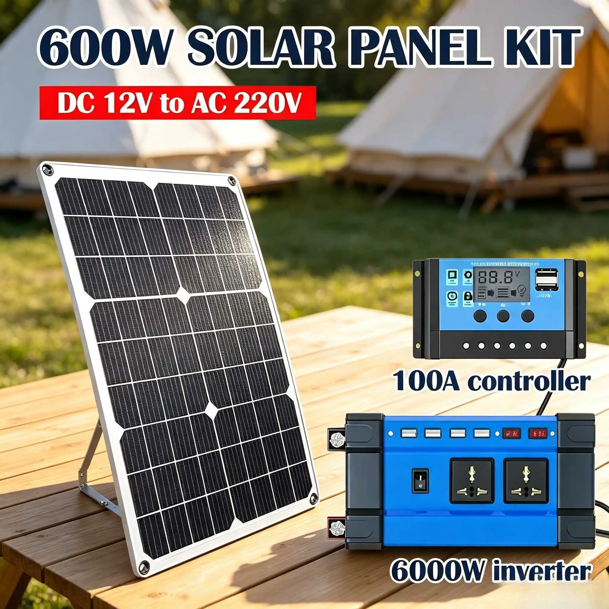 6000W Solar Power System with 600W Charging Panel, 100A Controller & 220V Inverter – Ideal for Home Backup and Off-Grid Living